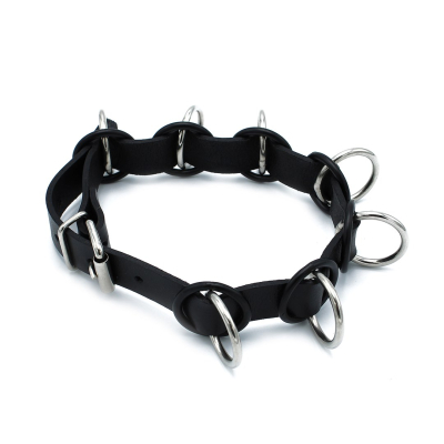 Kiotos Leather Black Leather Collar with 7 Statement Rings