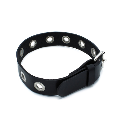 Kiotos Leather Black Leather Slim Collar with Multi-Metal Eyelets Kiotos Leather Black Leather Slim Collar with Multi-Metal Eyelets