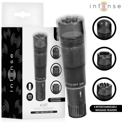 Intense Fun Toys - Intense - Kurt Mini Massager With 4 Interchangeable Heads Black