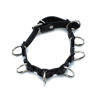 Kiotos Leather Black Leather Collar with 7 Statement Rings