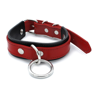Kiotos Leather Black & Red Leather Collar big O-Ring Kiotos Leather Black & Red Leather Collar big O-Ring