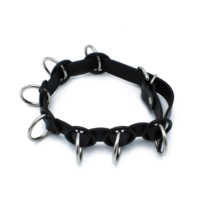 Kiotos Leather Black Leather Collar with 7 Statement Rings