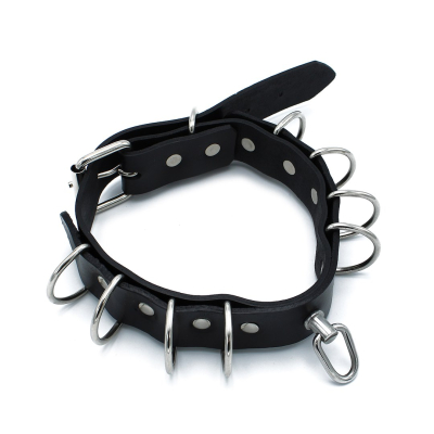 Kiotos Leather Black Leather Collar Multi-D-Rings