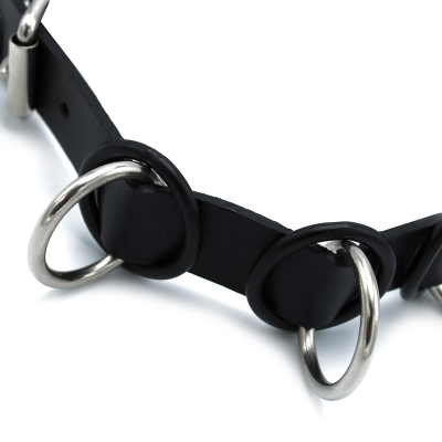 Kiotos Leather Black Leather Collar with 7 Statement Rings
