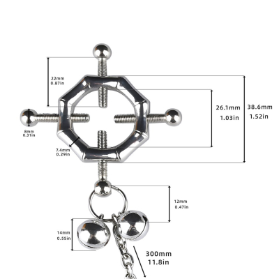 Kiotos BDSM Hexagon Nipple Clamps Bells & Leather Harness Kiotos BDSM Hexagon Nipple Clamps Bells & Leather Harness