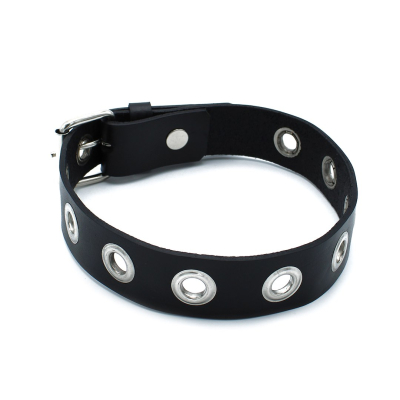 Kiotos Leather Black Leather Slim Collar with Multi-Metal Eyelets Kiotos Leather Black Leather Slim Collar with Multi-Metal Eyelets
