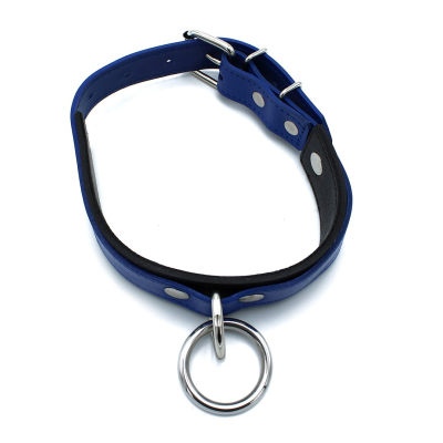 Kiotos Leather Black & Blue Leather Collar big O-Ring