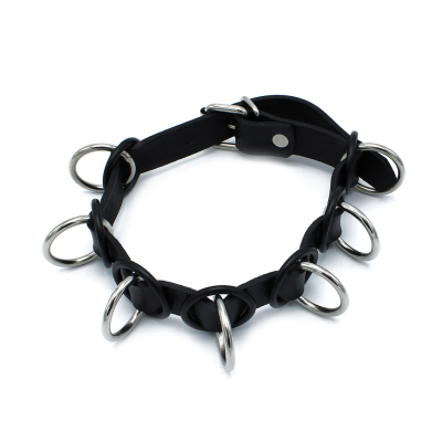 Kiotos Leather Black Leather Collar with 7 Statement Rings