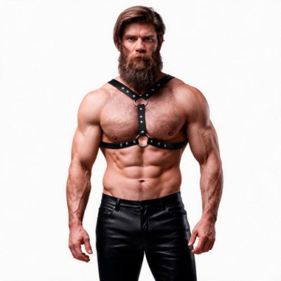 Fetish Submissive Attitude - Eco-Leather Chest Harness With Double Support And Studs For Men Fetish Submissive Attitude - Eco-Leather Chest Harness With Double Support And Studs For Men