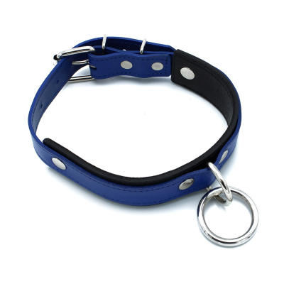 Kiotos Leather Black & Blue Leather Collar big O-Ring