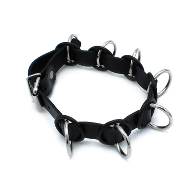 Kiotos Leather Black Leather Collar with 7 Statement Rings