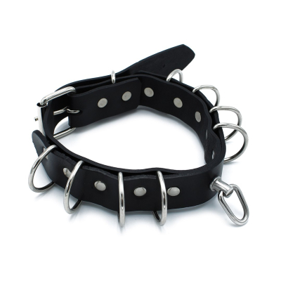 Kiotos Leather Black Leather Collar Multi-D-Rings