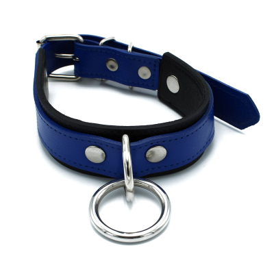 Kiotos Leather Black & Blue Leather Collar big O-Ring