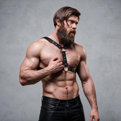 Fetish Submissive Attitude - Eco-Leather Chest Harness With Double Support And Studs For Men Fetish Submissive Attitude - Eco-Leather Chest Harness With Double Support And Studs For Men