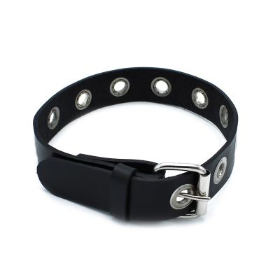 Kiotos Leather Black Leather Slim Collar with Multi-Metal Eyelets Kiotos Leather Black Leather Slim Collar with Multi-Metal Eyelets