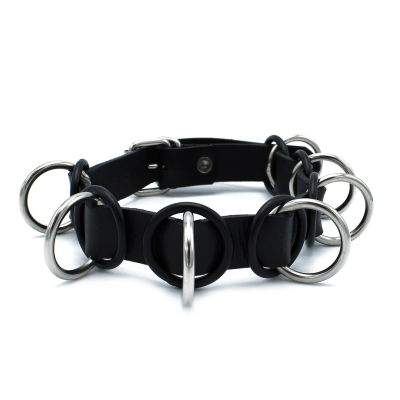Kiotos Leather Black Leather Collar with 7 Statement Rings