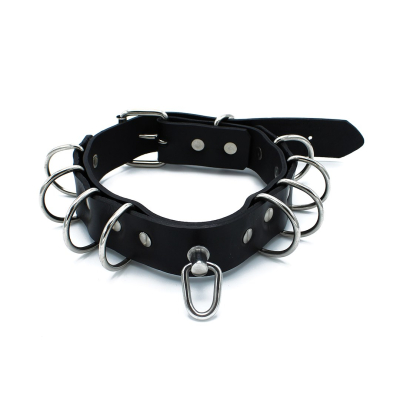 Kiotos Leather Black Leather Collar Multi-D-Rings