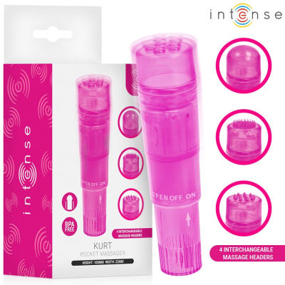 Intense Fun Toys - Intense - Kurt Mini Massager With 4 Interchangeable Heads Pink