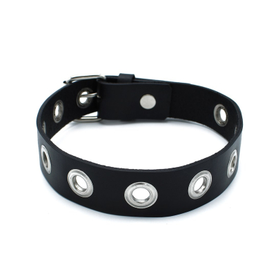 Kiotos Leather Black Leather Slim Collar with Multi-Metal Eyelets Kiotos Leather Black Leather Slim Collar with Multi-Metal Eyelets