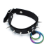 Kiotos Leather Black Leather Spiked Collar Double Rainbow O-Ring