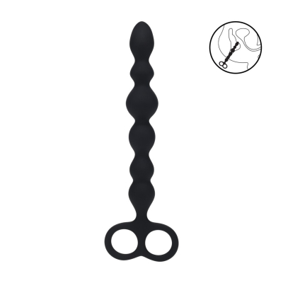 Beaded Silicone Anal Probe with Double Loop - Black