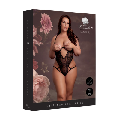 Lace Underwired Open Cup Bodysuit with Adjustable Sliders - Plus Size - Black