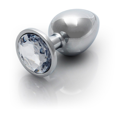 Round Gem Butt Plug - Large - Silver/Diamond