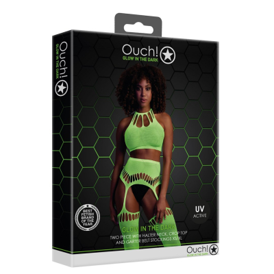 Two Piece with Crop Top and Stockings - One Size - Neon Green