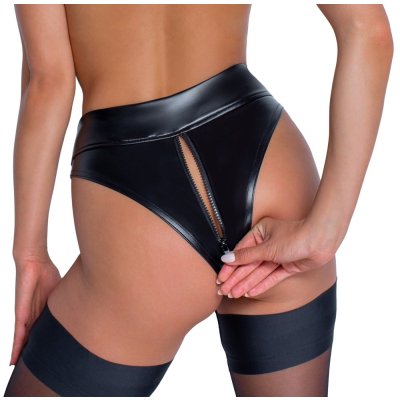 Powerwetlook waisted panties with 2 way zipper L Noir Handmade