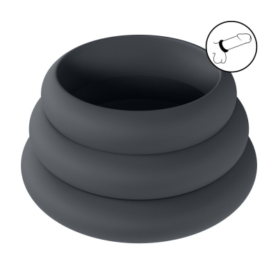 Wide O Silicone Cockring Set of 3 - S/M/L - Black