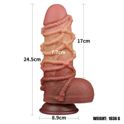 9.5\'\' Dual layered Platinum Silicone Cock with Rope