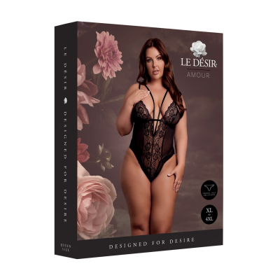 Wireless Lace Bodysuit with Adjustable Sliders - Plus Size - Black