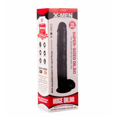 Ogromne czarne dildo z przyssawką i jądrami 40cm X-MEN