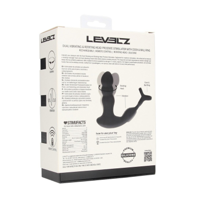 Dual Vibrating Remote Rotating Head Silicone Prostate Stimulator with Cock and Ball Ring - Black