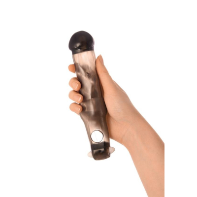 xToyFa XLover, Penis Sleeve, for increase in size with vibration, TPE, transparent black, 19.4 cm