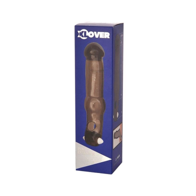 xToyFa XLover, Penis Sleeve, for increase in size with vibration, TPE, transparent black, 19.4 cm