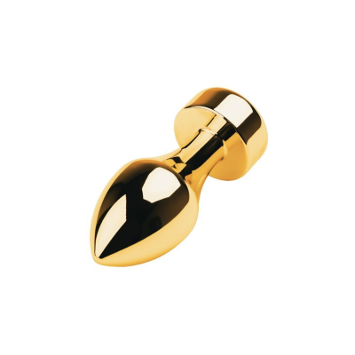 Gold anal plug TOYFA Metal with white round-shaped gem , length 7 cm, diameter 2-3,5 cm, weight 140 gr