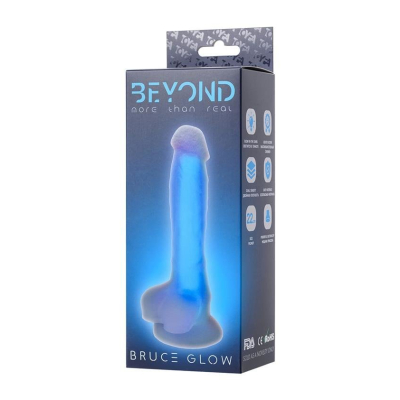 Dildo z przyssawką Beyond Bruce Glow Blue 21cm Toyfa