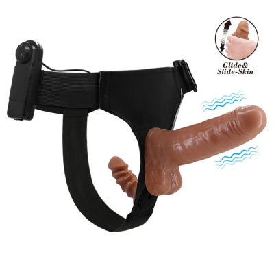 Uprząż Strap on z wibracjami podwójne dildo 16cm LyBaile