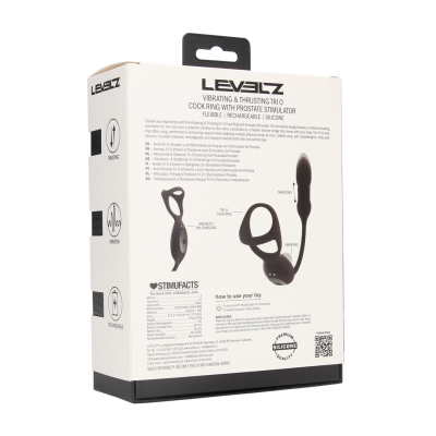 Vibrating and Thrusting Silicone Tri O Cockring with Prostate Stimulator - Black
