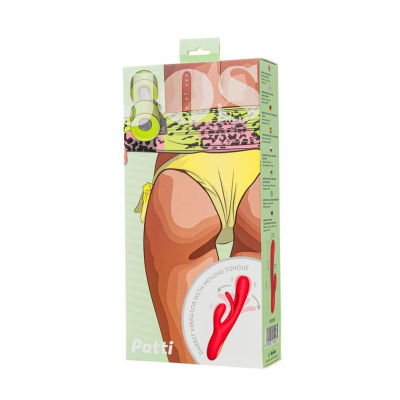 JOS Vibrator with clitoral stimulator Patti with moving tongue, silicone, red, 24 cm