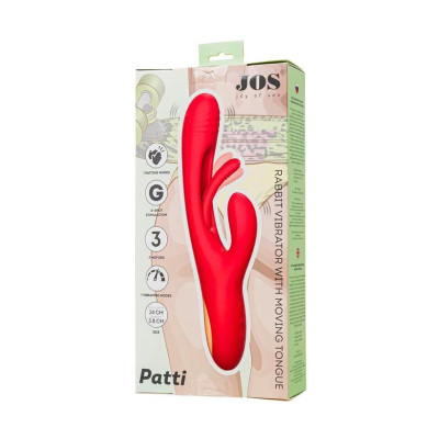 JOS Vibrator with clitoral stimulator Patti with moving tongue, silicone, red, 24 cm