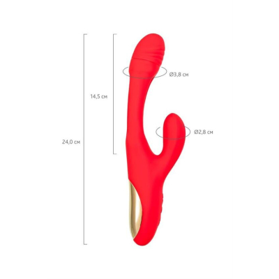 JOS Vibrator with clitoral stimulator Patti with moving tongue, silicone, red, 24 cm