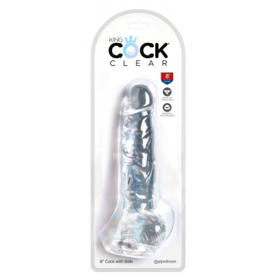 Przeźroczyste Dildo King Cock Clear z jądrami 22,2cm