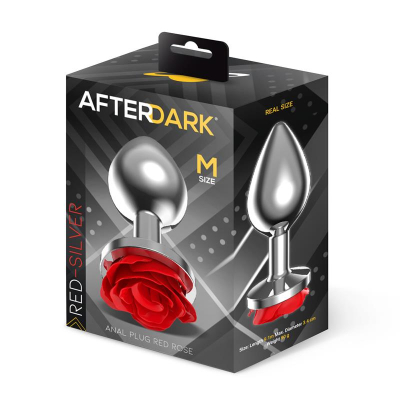 Metal Anal Plug with Red Rose Base - Size M