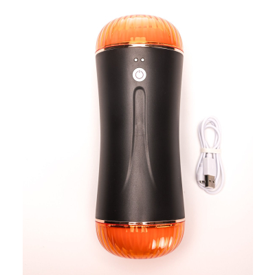 Masturbator Z Wibracją Dwustronny Wagina Anus Cyberskóra Ładowany Usb Czarny