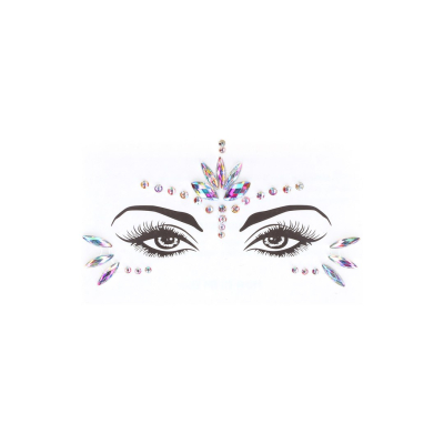 2-Piece Bra Set with Garters and Dazzling Eye Contact Bling Sticker - One Size - Multicolor
