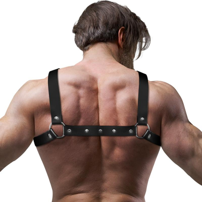 FETISH SUBMISSIVE ATTITUDE - MENS ADJUSTABLE ECO-LEATHER CROSS CHEST BULLDOG HARNESS