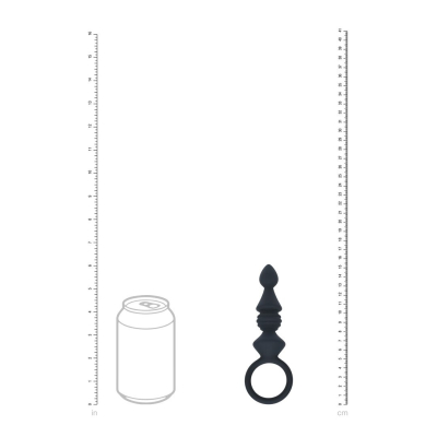Ribbed Silicone Anal Probe with Loop - Black