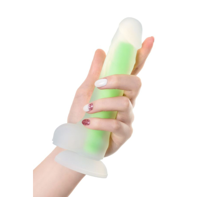 Dildo z przyssawką Miłe w dotyku i świecące w ciemności 18cm Toyfa